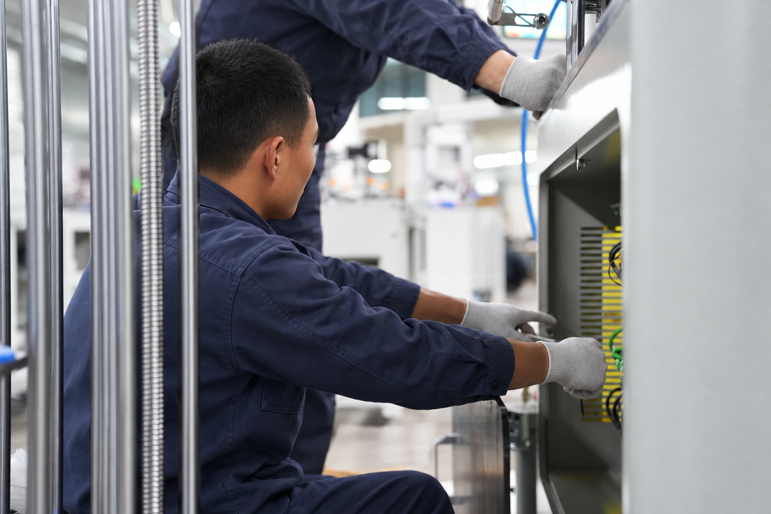 Person working inside an industrial machine